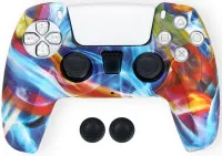 Защитный силиконовый чехол + 2 накладки на стики для геймпада Playstation DualSense Белая Радуга (PS5)