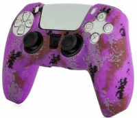 Защитный силиконовый чехол + 2 накладки на стики для геймпада Playstation DualSense Фиолетовый Камуфляж (PS5)
