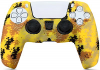 Защитный силиконовый чехол + 2 накладки на стики для геймпада Playstation DualSense Жёлтый Камуфляж (PS5)
