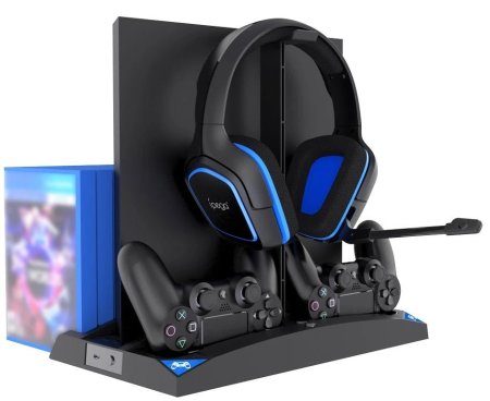  Подставка для вертикальной установки консоли + охлаждение + зарядная станция для 2-х геймпадов + держатель для дисков и наушников 6 в 1 iPega (PG-P4009) (PS4 FAT/SLIM/PRO) 