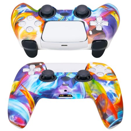Защитный силиконовый чехол + 2 накладки на стики для геймпада Playstation DualSense Белая Радуга (PS5)