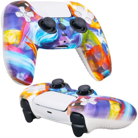 Защитный силиконовый чехол + 2 накладки на стики для геймпада Playstation DualSense Белая Радуга (PS5)