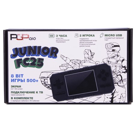 Портативная игровая приставка 8 bit PGP AIO Junior FC25a (500 в 1) + 500 встроенных игр (Черный) для 8 bit, Денди (Dendy)