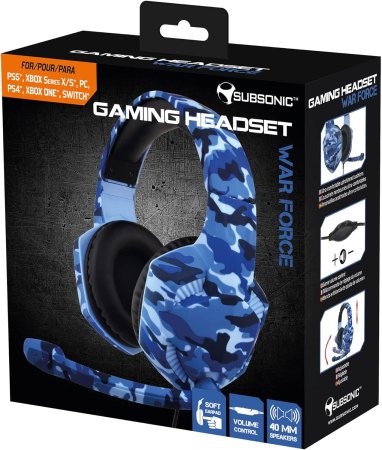 Игровая гарнитура проводная Subsonic Gaming Headset War Force (Blue Camo) Синий камуфляж (PS4/PS5/Xbox One/Series XSwitch/Android/IOS/PC) 