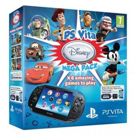   Sony PlayStation Vita 3G/Wi-Fi Crystal Black RUS (׸) + Mega Pack Disney 6  +   16 GB