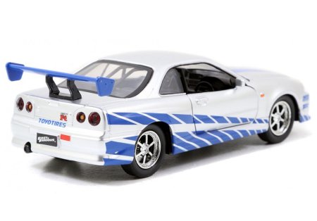  Машинка Jada Toys: 2002 Ниссан Скайлайн ГТР Р34 1:32 (2002 Nissan Skyline GTR R34 1:32) Форсаж (The Fast and the Furious) (97184) 12 см