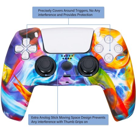 Защитный силиконовый чехол + 2 накладки на стики для геймпада Playstation DualSense Белая Радуга (PS5)
