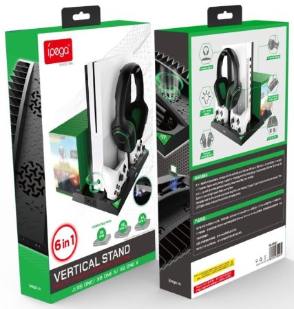 Подставка для вертикальной установки консоли + охлаждение + зарядная станция + подставка под игры + подставка под гарнитуру iPega (XB-007) (Xbox One FAT/S/X) 