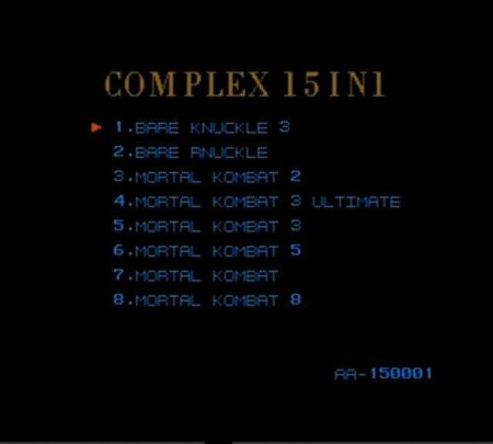 Сборник игр 15 в 1 AA-150001 MK 1,2,3,3 ULT,5,8 / BARE RNUCKLE 1,3 / SPIDER MAN 1,2,3 Русская Версия (16 bit) 