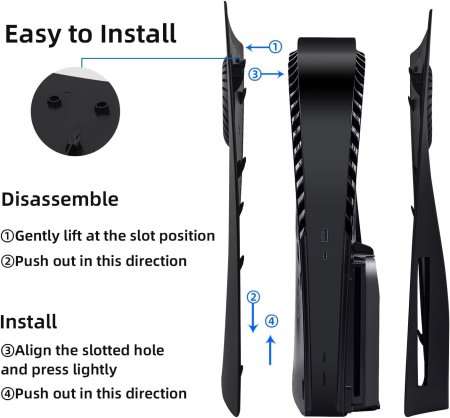 Съемные боковые панели для игровой приставки с отверстием Sony PlayStation 5 с дисководом Faceplate (Black) Черный (PS5)