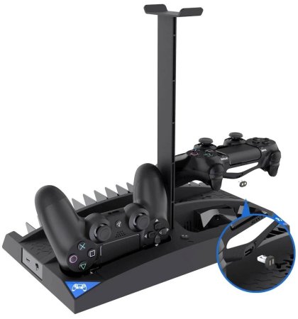  Подставка для вертикальной установки консоли + охлаждение + зарядная станция для 2-х геймпадов + держатель для дисков и наушников 6 в 1 iPega (PG-P4009) (PS4 FAT/SLIM/PRO) 