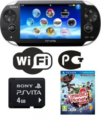   Sony PlayStation Vita Wi-Fi Crystal Black RUS (׸) + LittleBigPlanet +   4 GB