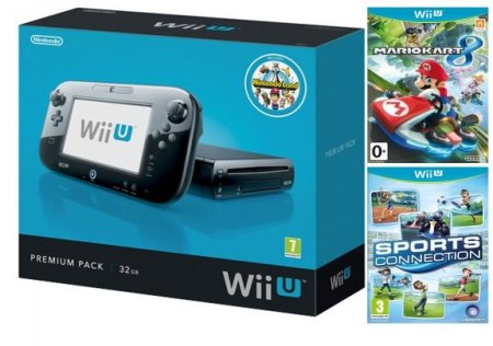 Nintendo Wii U Premium Pack + игра Nintendo Land + Mario Kart 8 + Sports Connection (Wii U)