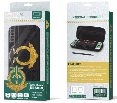 Чехол-сумка + Защитный чехол Crystal Case + Накладки на стики The Legend of Zelda: Tears of the Kingdom Черный (Black) (Switch/Switch OLED)